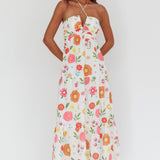 Asiah Gathered Bust Halterneck Maxi Dress Floral White