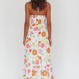 Asiah Gathered Bust Halterneck Maxi Dress Floral White