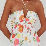 Asiah Gathered Bust Halterneck Maxi Dress Floral White