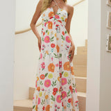 Asiah Gathered Bust Halterneck Maxi Dress Floral White