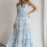 Asiah Halterneck Maxi Dress Floral Blue