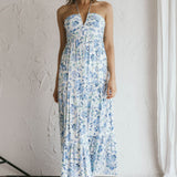 Asiah Halterneck Maxi Dress Floral Blue