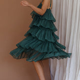 Merry Layered Frill Midi Dress Turtle Green