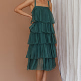 Merry Layered Frill Midi Dress Turtle Green