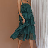 Merry Layered Frill Midi Dress Turtle Green