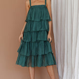 Merry Layered Frill Midi Dress Turtle Green