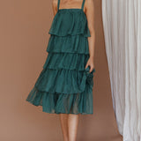 Merry Layered Frill Midi Dress Turtle Green