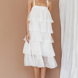 Merry Layered Frill Midi Dress White