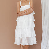 Merry Layered Frill Midi Dress White