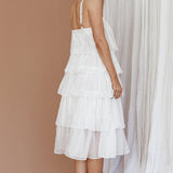 Merry Layered Frill Midi Dress White