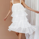 Merry Layered Frill Midi Dress White