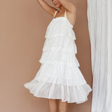 Merry Layered Frill Midi Dress White