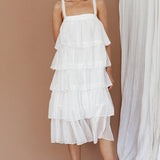 Merry Layered Frill Midi Dress White
