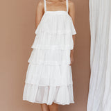 Merry Layered Frill Midi Dress White
