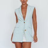 Isa Sleeveless Button Mini Dress Mint