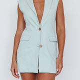 Isa Sleeveless Button Mini Dress Mint