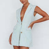 Isa Sleeveless Button Mini Dress Mint