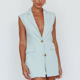 Isa Sleeveless Button Mini Dress Mint