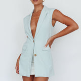 Isa Sleeveless Button Mini Dress Mint