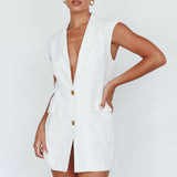 Isa Sleeveless Button Mini Dress White