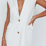 Isa Sleeveless Button Mini Dress White