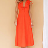 Cape Cod Drawstring Accent Midi Dress Tangerine