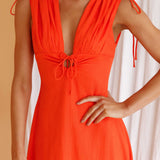 Cape Cod Drawstring Accent Midi Dress Tangerine