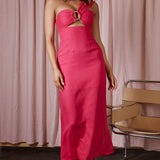 La Sierra Buckle Bust Midi Dress Barbie Pink