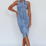 Good To Go Halterneck Midi Dress Denim