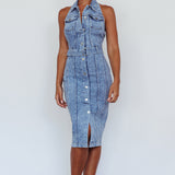 Good To Go Halterneck Midi Dress Denim