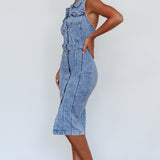 Good To Go Halterneck Midi Dress Denim