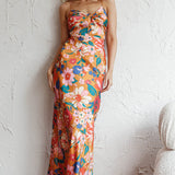 Sea Change Twist Bust Midi Dress Floral Orange