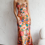 Sea Change Twist Bust Midi Dress Floral Orange