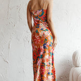 Sea Change Twist Bust Midi Dress Floral Orange