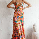 Sea Change Twist Bust Midi Dress Floral Orange
