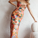 Sea Change Twist Bust Midi Dress Floral Orange