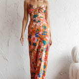 Sea Change Twist Bust Midi Dress Floral Orange