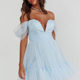 Pixi Off-Shoulder Lace-Up Back Dress Baby Blue
