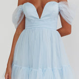 Pixi Off-Shoulder Lace-Up Back Dress Baby Blue