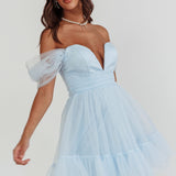 Pixi Off-Shoulder Lace-Up Back Dress Baby Blue