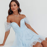 Pixi Off-Shoulder Lace-Up Back Dress Baby Blue