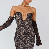Nouveau U-Neckline Mini Dress Lace Black