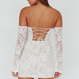 Nouveau U-Neckline Mini Dress Lace White