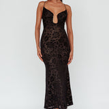 Nouveau U-Neckline Midi Dress Floral Black