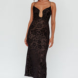 Nouveau U-Neckline Midi Dress Floral Black