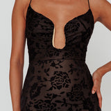 Nouveau U-Neckline Midi Dress Floral Black