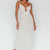 Nouveau U-Neckline Midi Dress Floral White