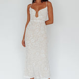 Nouveau U-Neckline Midi Dress Floral White