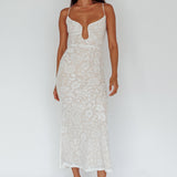 Nouveau U-Neckline Midi Dress Floral White