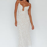 Nouveau U-Neckline Midi Dress Floral White